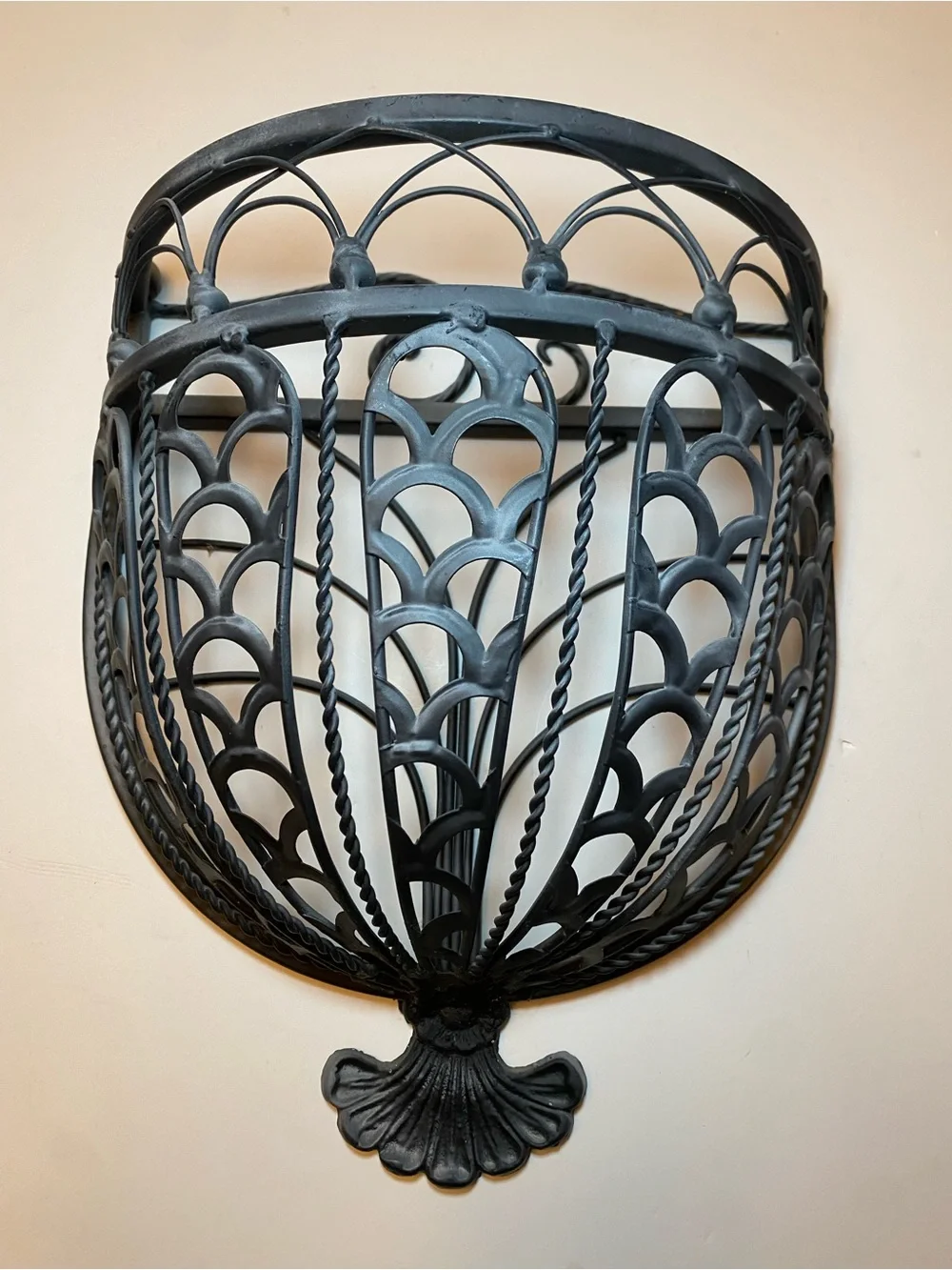 Decorative Black Metal Wall Basket — Classic Iron Accent